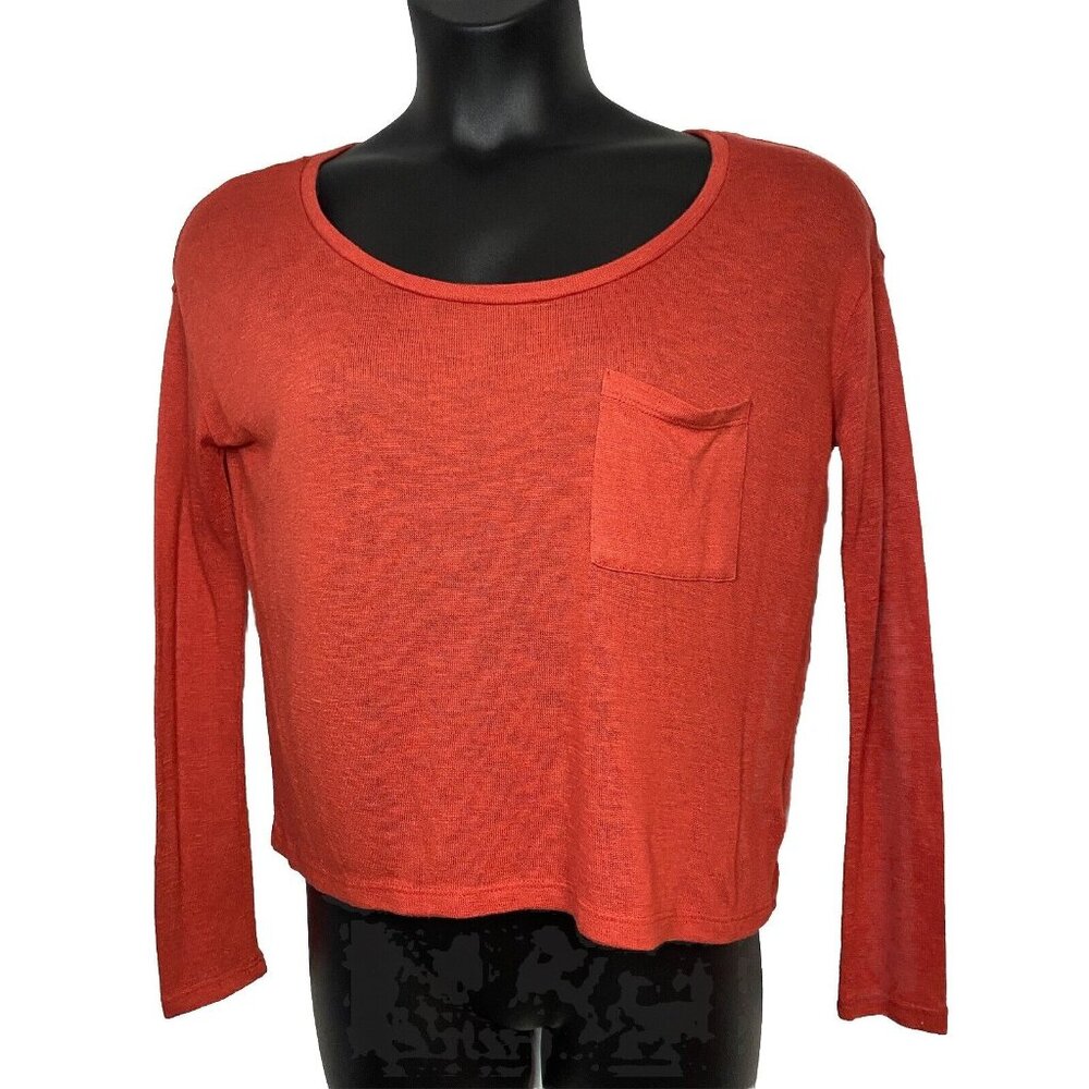 Check & Stripe Coral Tshirt Medium Thin See Thru Long Sleeve Polyester Rayon